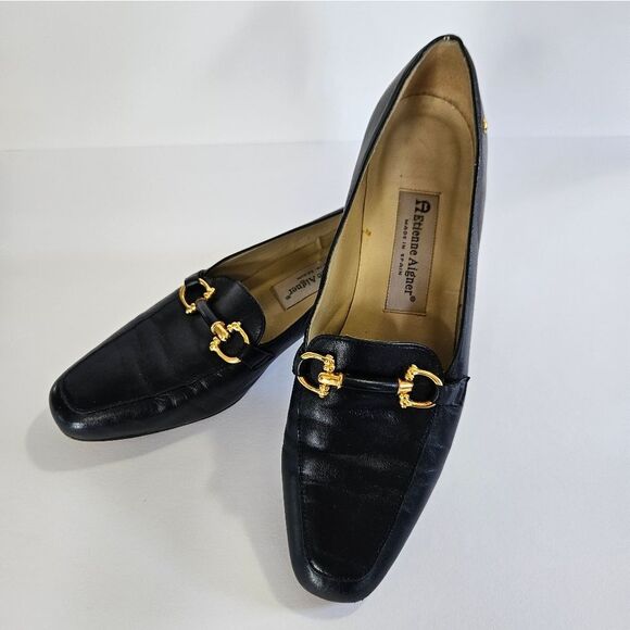 Vintage Etienne Aigner Navy Leather Horse Bit Snip Toe Carrington Loafers 8.5 - Picture 8 of 13